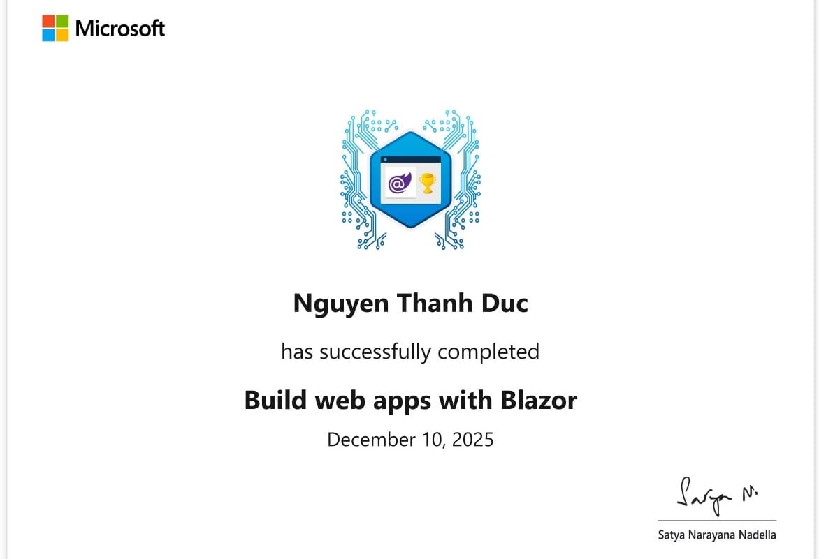 Microsoft: Certificate of Completion: Build web apps with Blazor