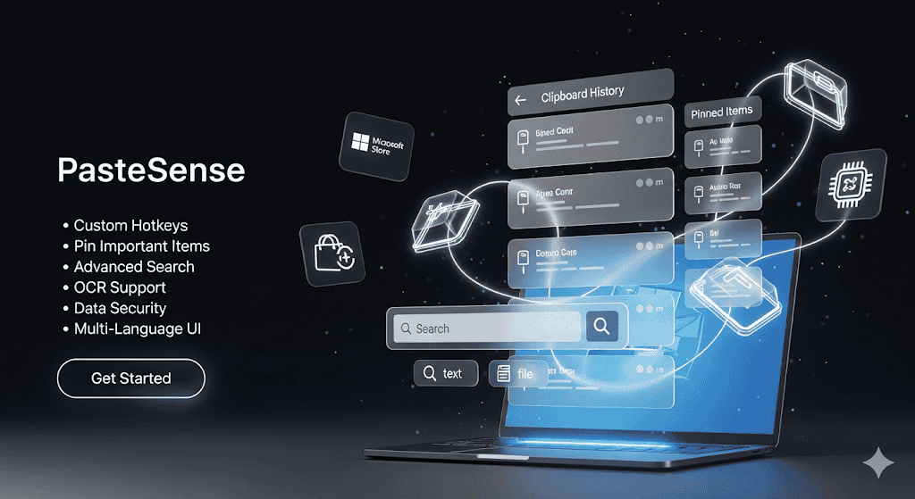 PasteSense App Screenshot showing clipboard history